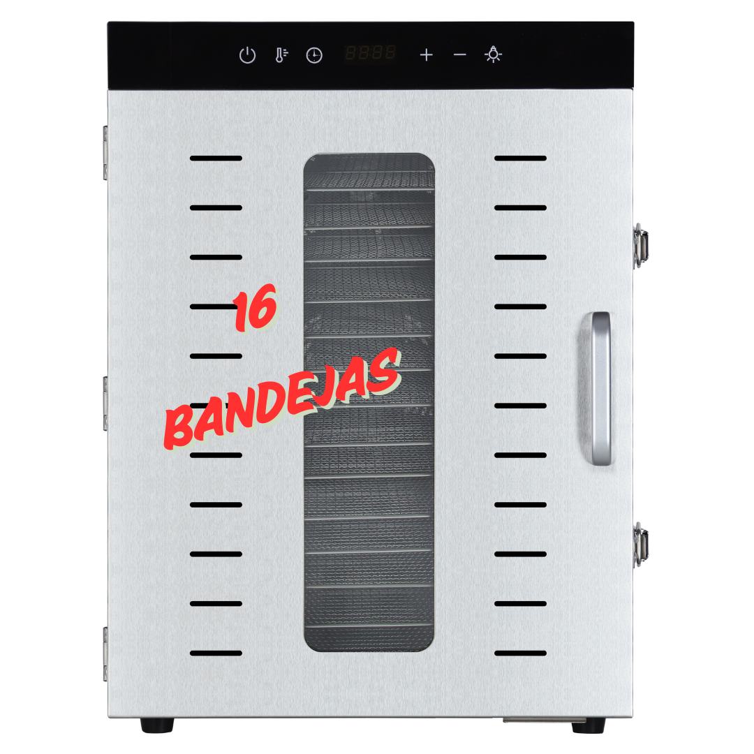 DESHIDRATADOR SECADOR ELÉCTRICO DE ALIMENTOS 16 BANDEJAS (GRATIS 16 Alfombrillas antiadherentes)